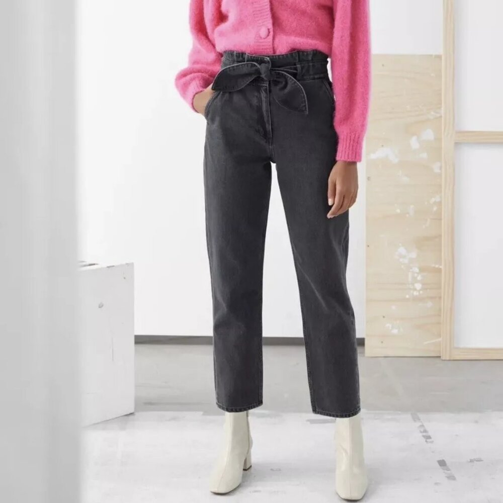 & OTHER STORIES Denim Paper Bag Waist Trousers Jeans Black